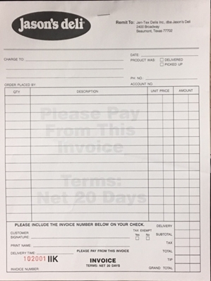 3-Part Invoice (Jen-Tex & Deli Partners) 